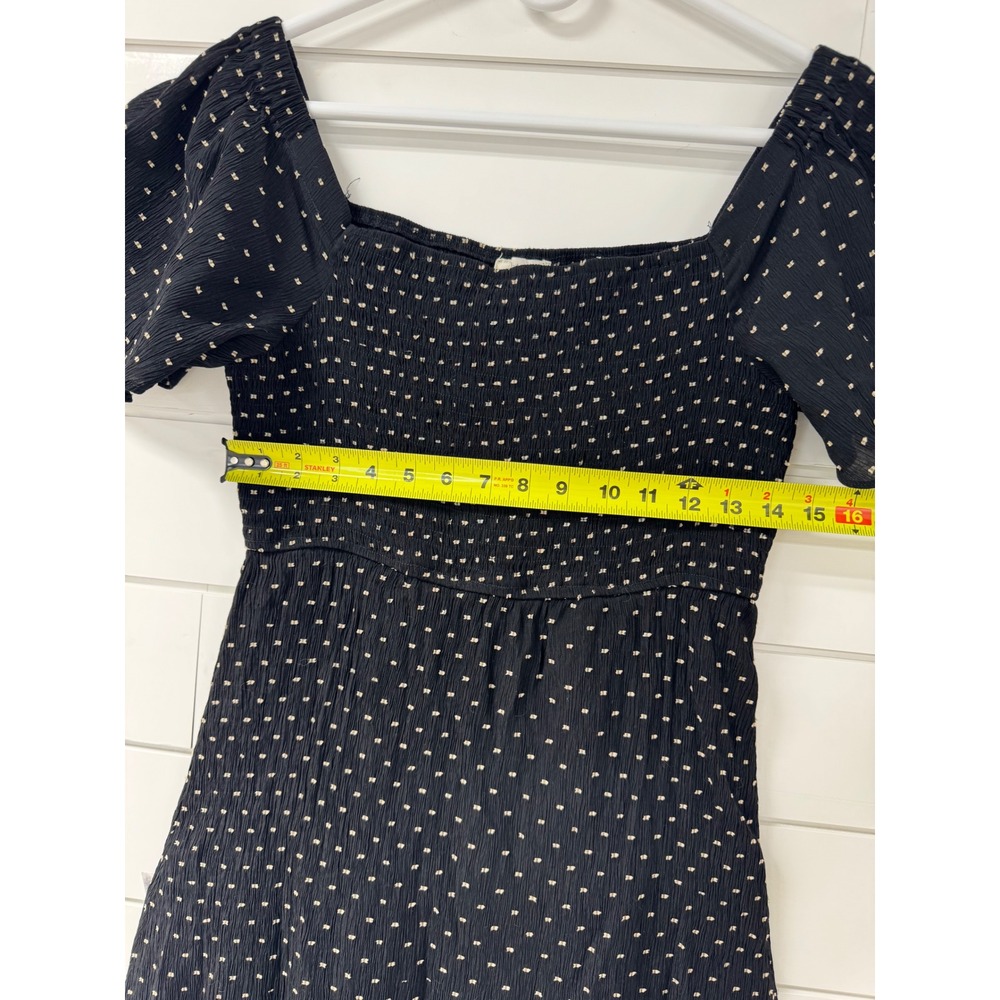 Ott Black Polka Dot Smocked Mini Dress Flutter Sleeve Cottagecore Square Neck - Picture 3 of 7